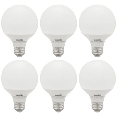 Sunlite LED G25 6W 60W Equiv E26 Base 520 Lumen Dimmable Frost Energy Star Globe Light Bulbs, 3000K, 6PK 41819-NS